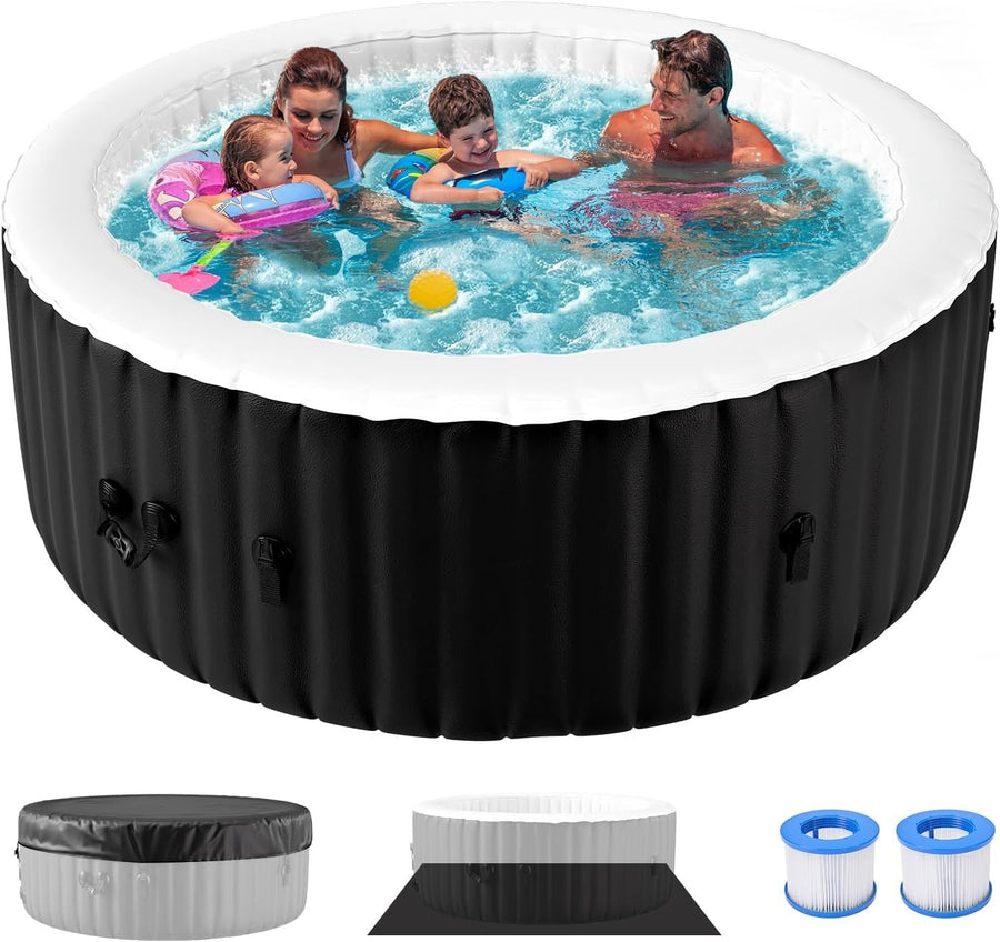 Inflatable Hot Tub Spa 120 Air Jets Heated 4 Person Round Garden