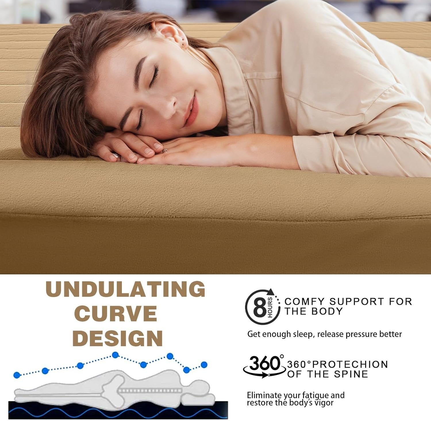 Double Floor Mattress Roll Up Futon Foam Bed Travel Guest Mat Brown