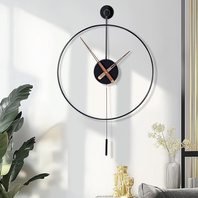 Modern 50cm Silent Pendulum Wall Clock Metal Minimalist Round Home Decor