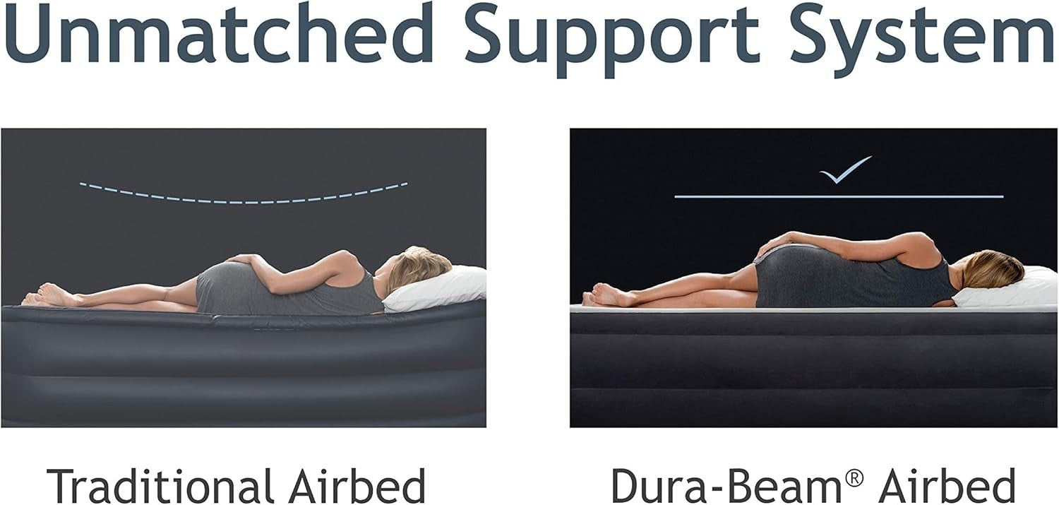 Queen Inflatable Air Mattress with Fiber-Tech, Built-In Pump, 203x152x46cm