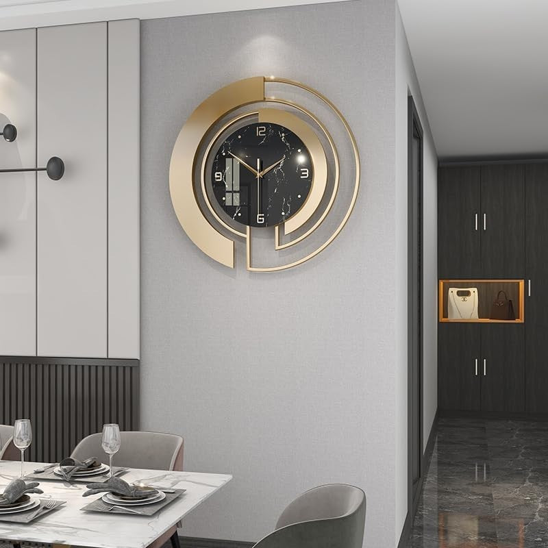 Silent Gold & Black Wall Clock - Large Luxury Decorative Analog Timepiece