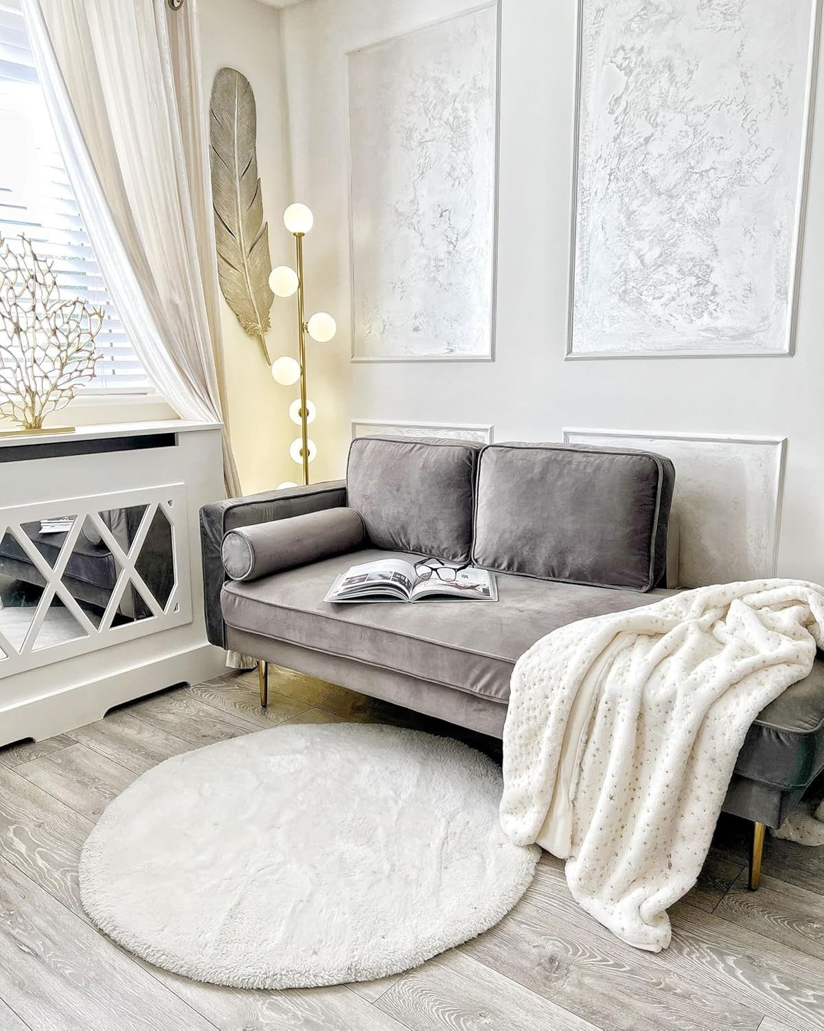 Modern Grey Velvet Chaise Lounge with Gold Legs | Compact, Stylish Comfort
