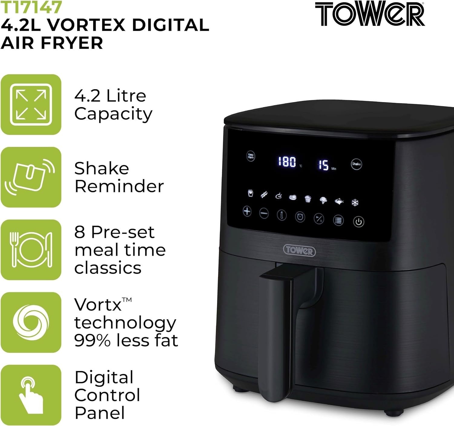 7.2L Digital Air Fryer 11 Presets 1650W 60min Timer Shake Reminder