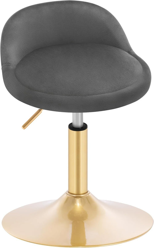 Dark Grey Velvet Swivel Stool Height Adjustable Round Chair Gold Base
