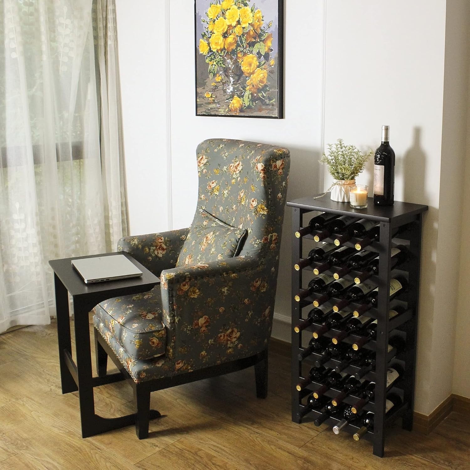 28 Bottle Wine Rack Freestanding Bamboo Shelf Storage 7 Tier Stand