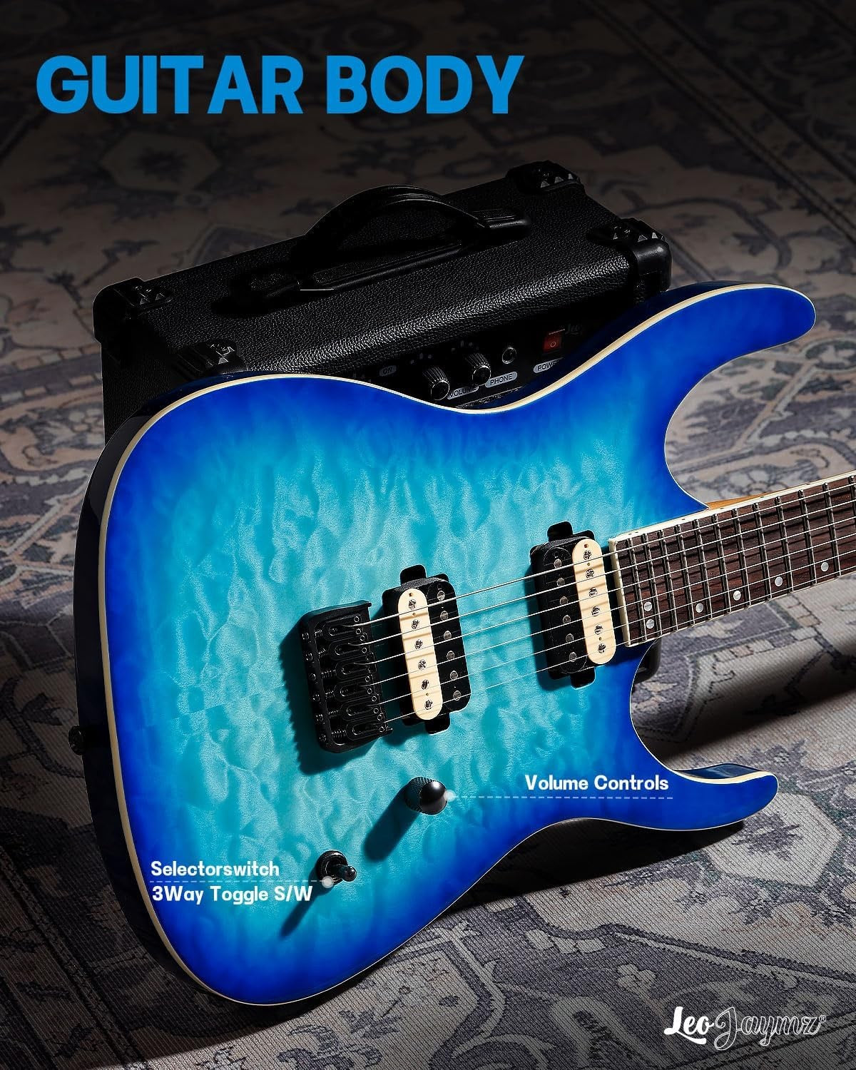 Electric Guitar HH Pickups Locking Tuners Maple Neck Blue Burst