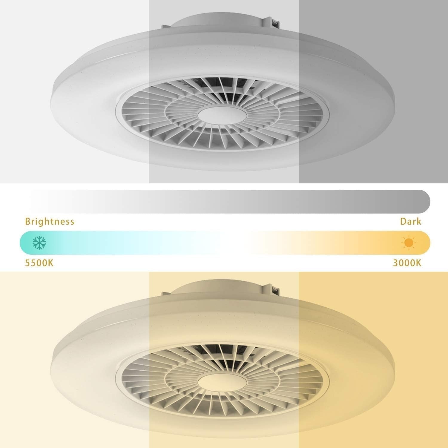 Smart LED Ceiling Fan Light, RGB & Stepless Dimming 3000-5500K, 60CM White