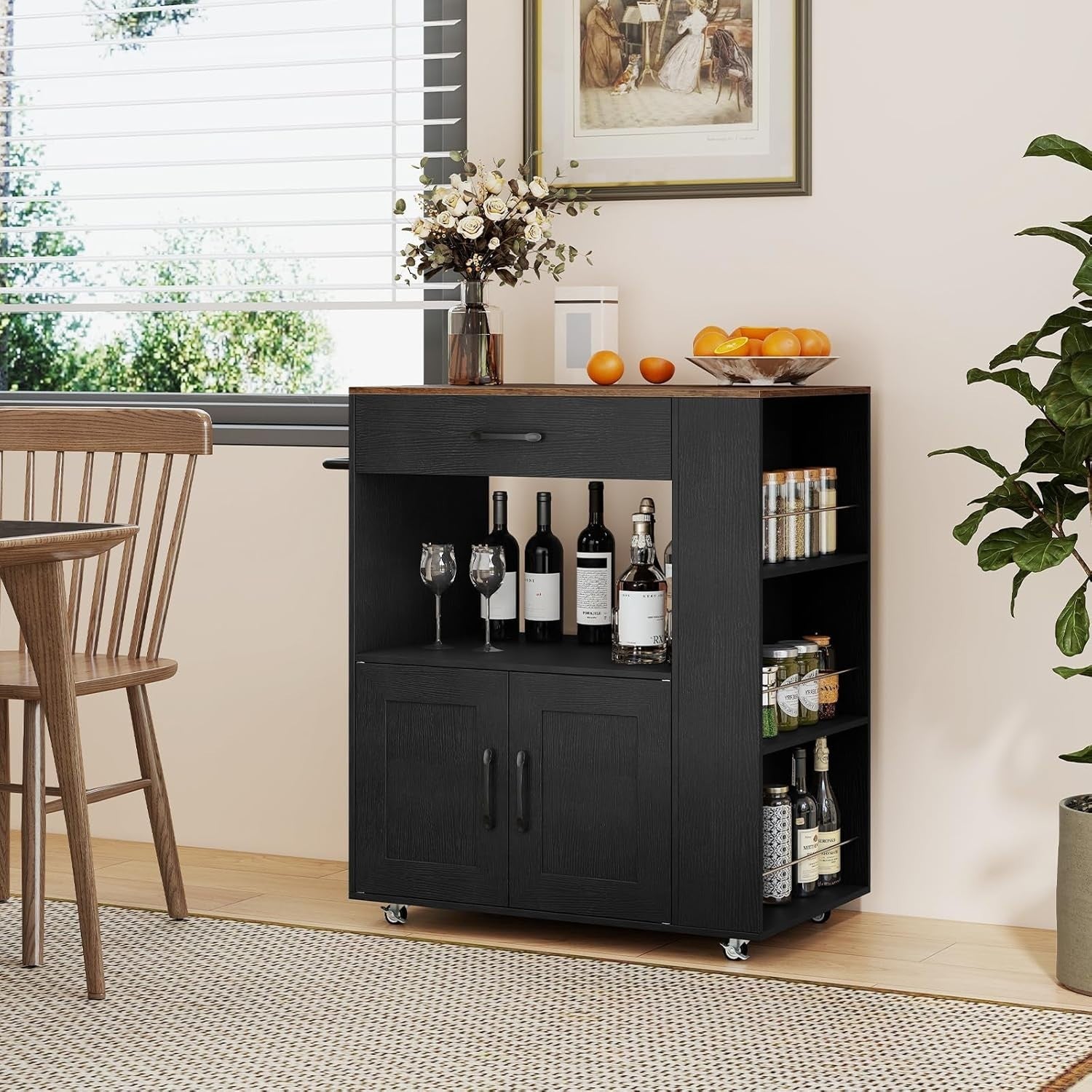 Kitchen Island Trolley with Cabinet Drawer Spice Rack