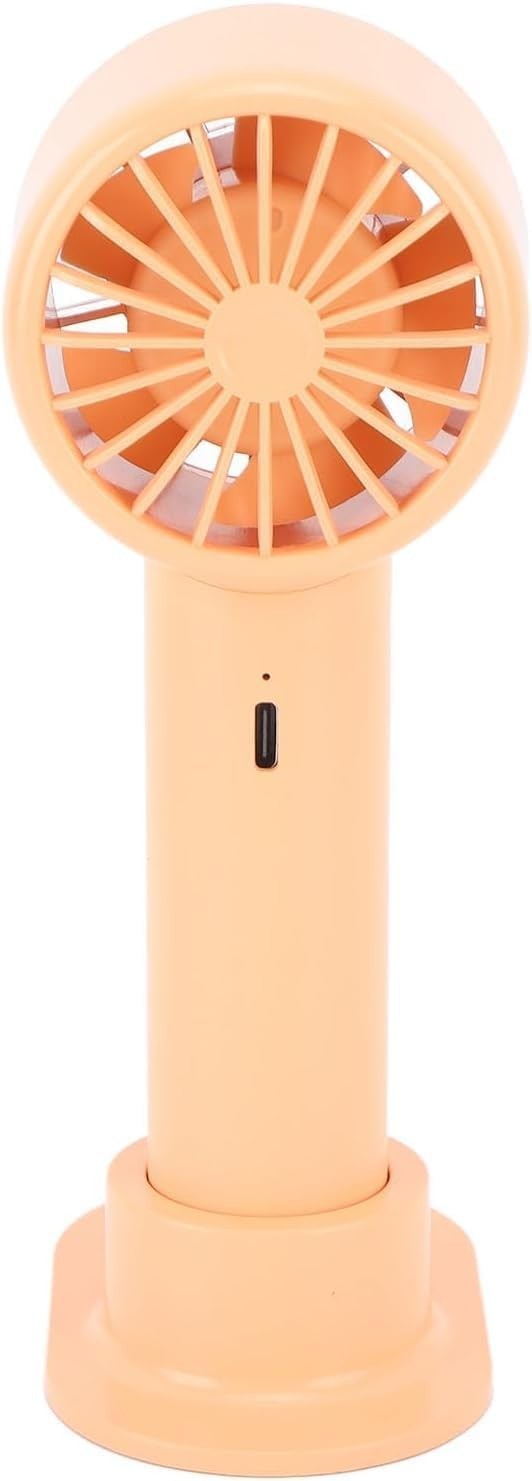 Orange 3-Speed Mini Fan – USB Rechargeable Handheld & Desk Fan w Detachable Base