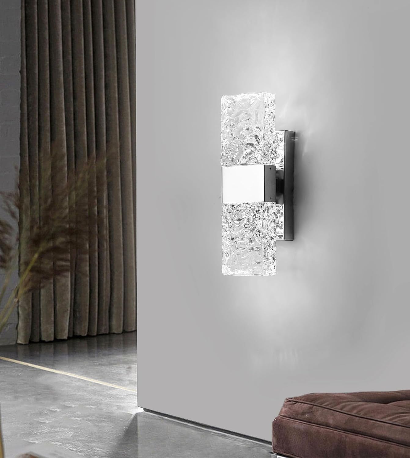 Silver LED Wall Light with Nordic Crystal Design, Energy Efficient, Indoor
