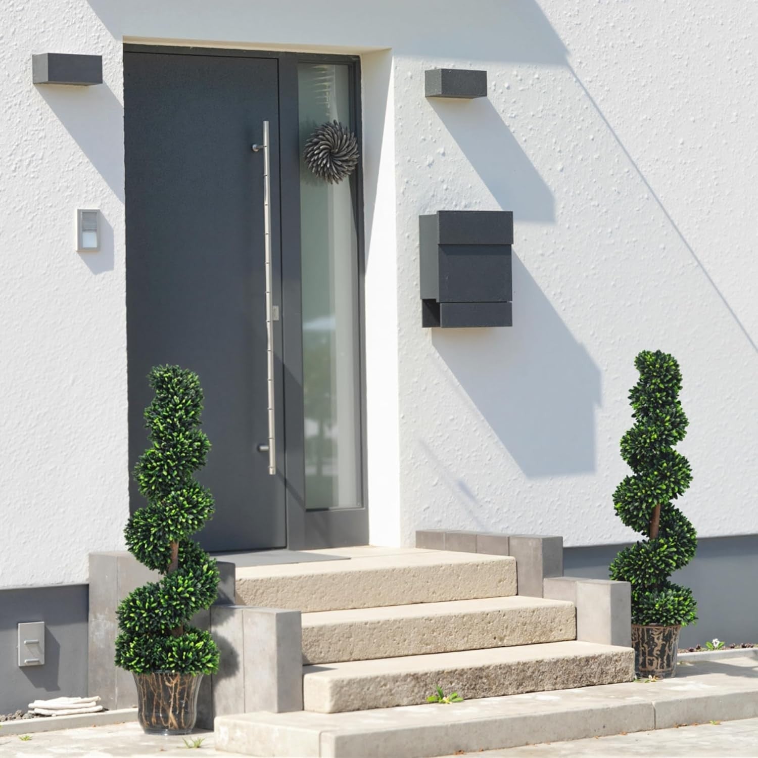 Set of 2 Artificial Boxwood Spiral Trees 120cm Faux Green Potted Topiary Decor