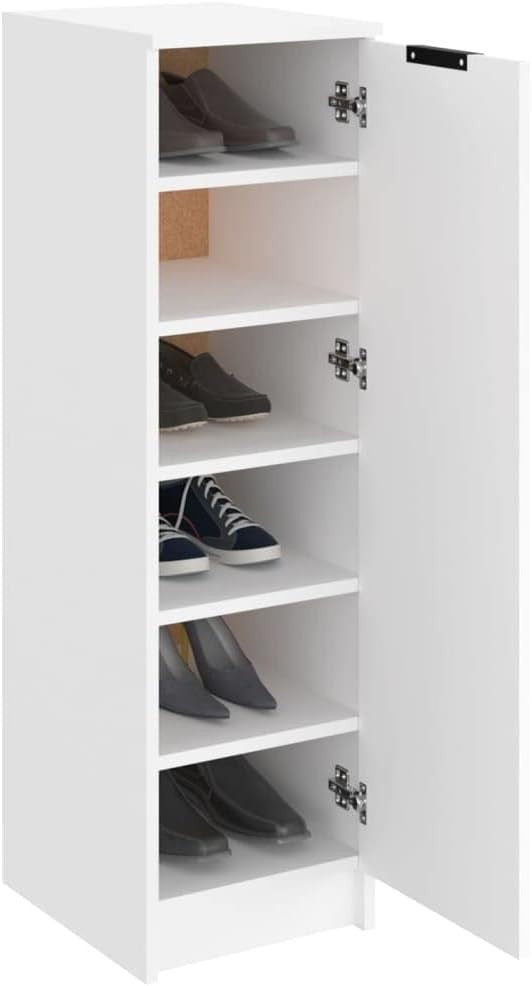 Modern White Shoe Cabinet with Door & Shelves, Sturdy Wall-Mounted Storage