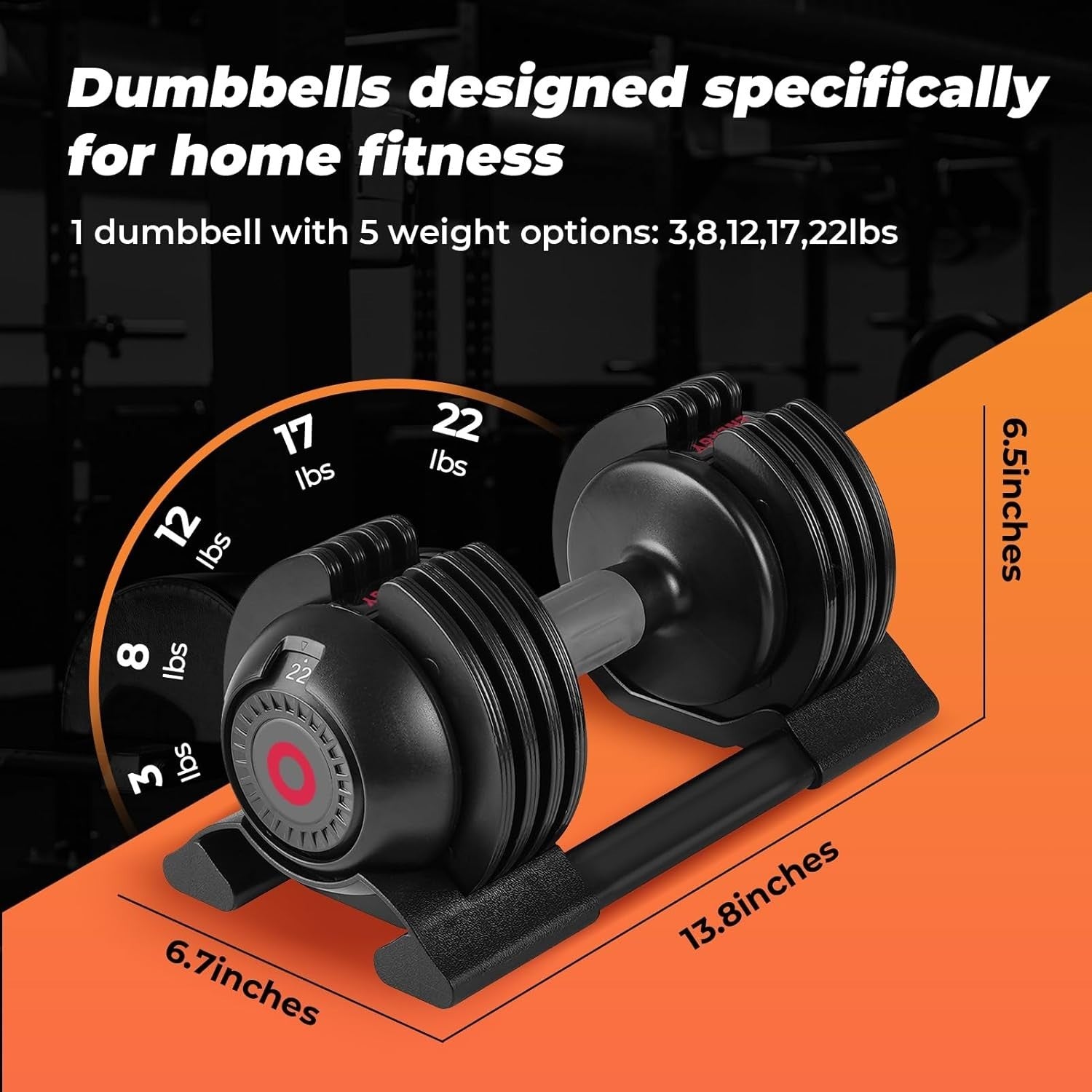 22LB / 52LB Adjustable Dumbbell Fast Dial 5-in-1 Space Saving Home Gym