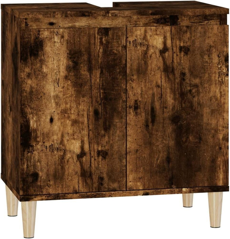 Smoked Oak Under Sink Bathroom Cabinet – Modern Vanity Storage Unit 58x33x60cm