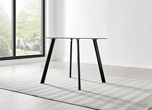 Square Glass Dining Table 80cm Black Metal Legs Modern Industrial 4-Seater