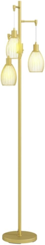 Gold Industrial 3 Light Floor Lamp Dimmable Steel Cage Standing Lamp