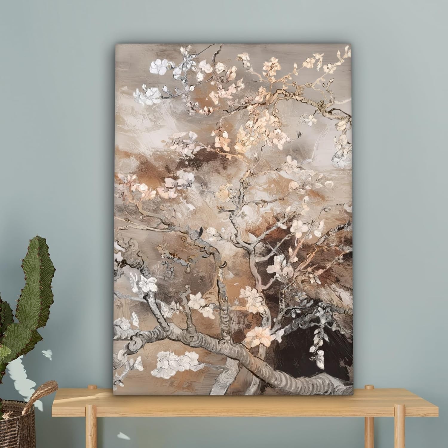 Almond Blossom Canvas Wall Art 40x60cm Beige Floral Print