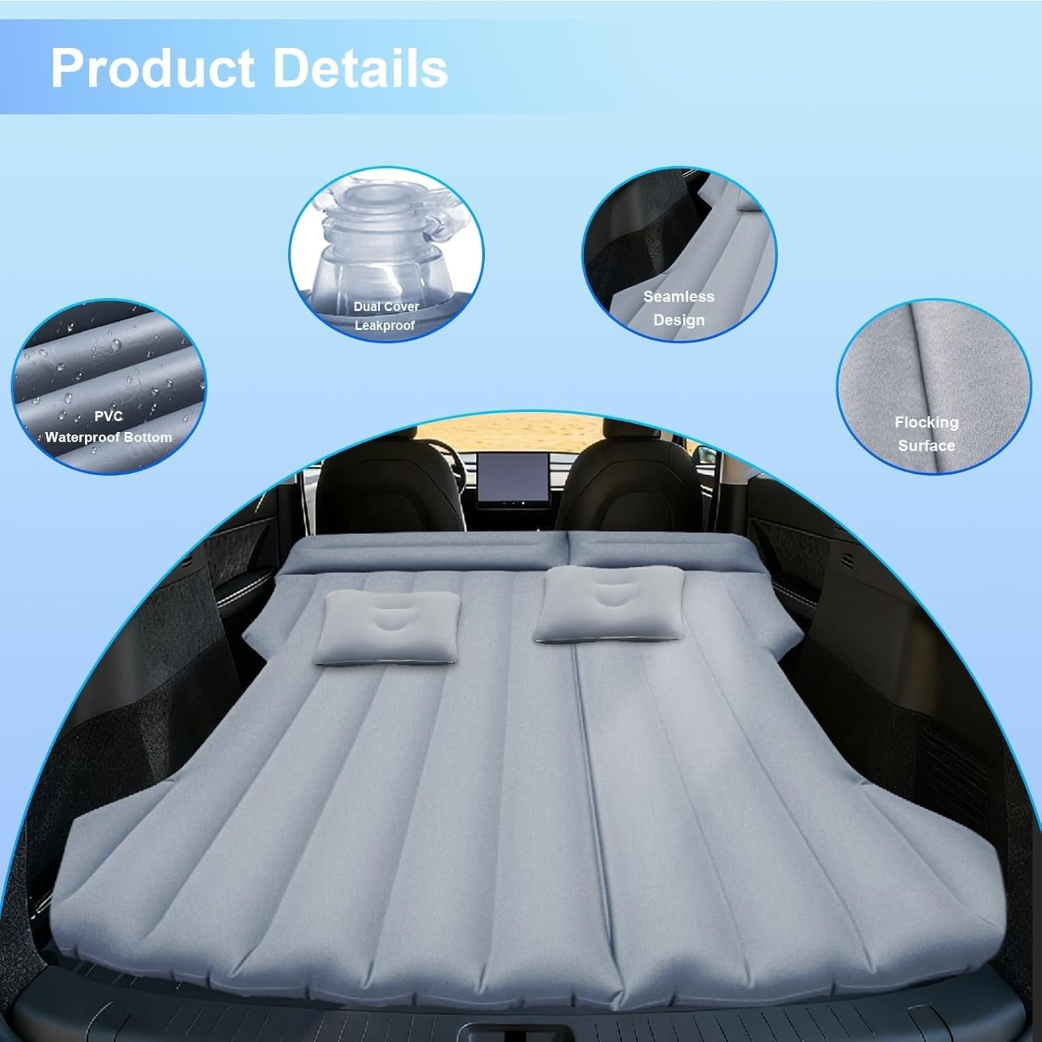 Car Air Mattress Tesla Model Y SUV Inflatable Camping Bed Double Grey