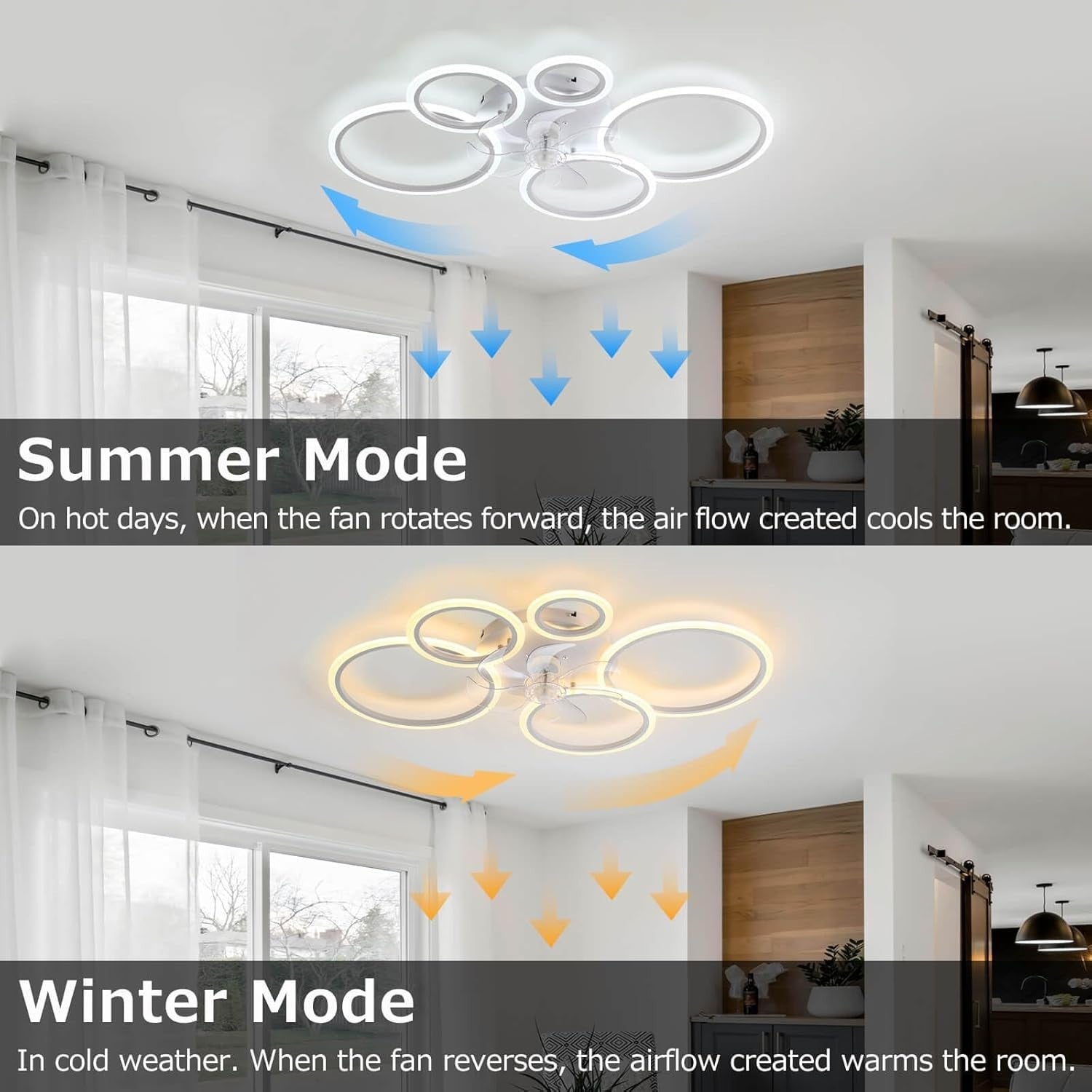 Smart Ceiling Fan with Light, 6-Speed, Dimmable, Reversible, 100cm, Black