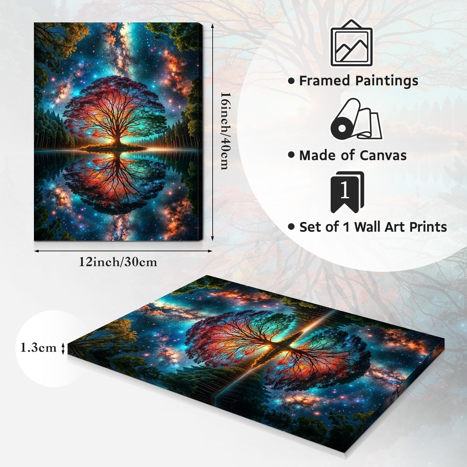 Tree of Life Wall Art Framed Colourful Canvas 12x16in