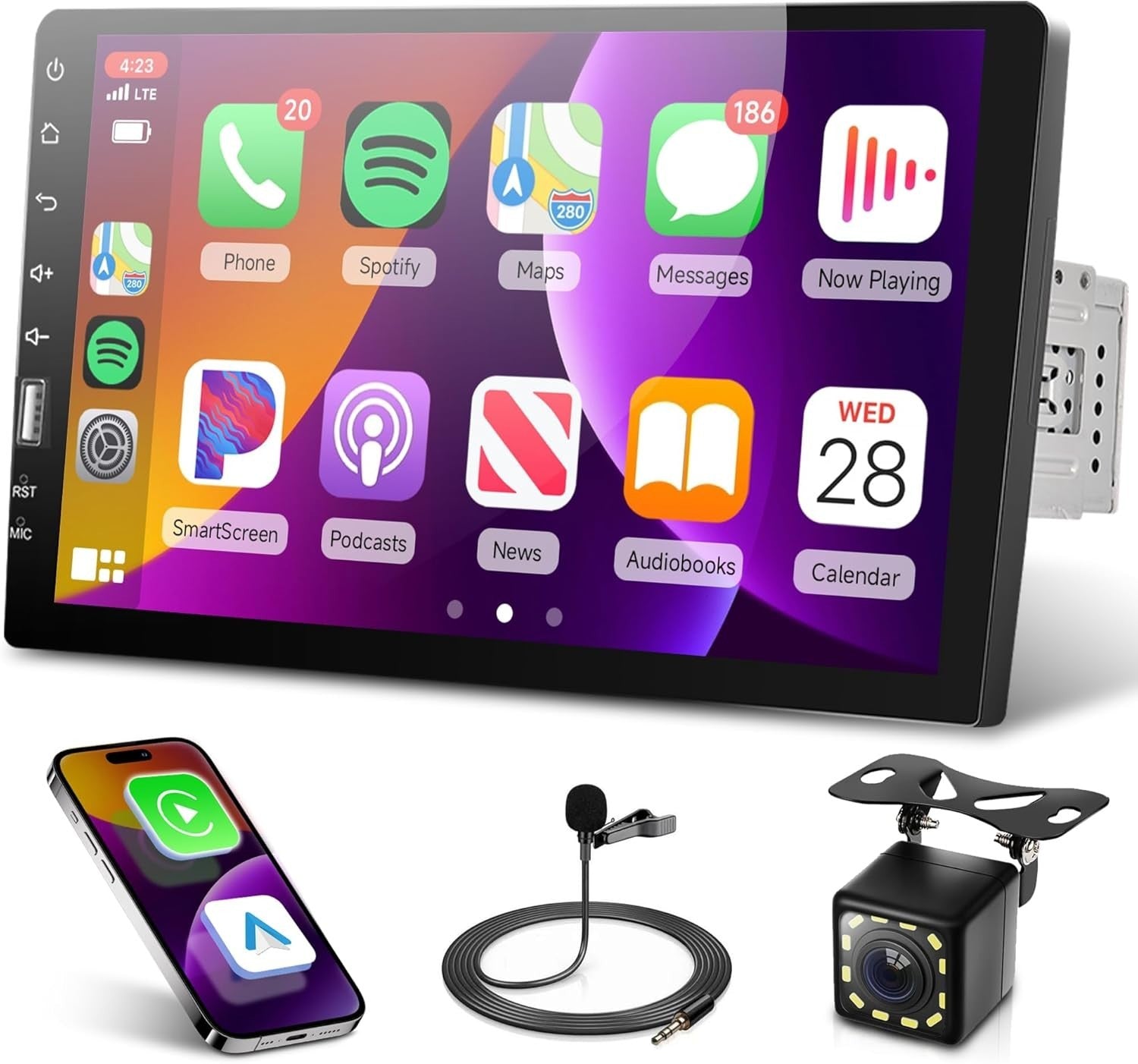 9" Single Din Car Stereo Wired CarPlay Android Auto Bluetooth FM AM