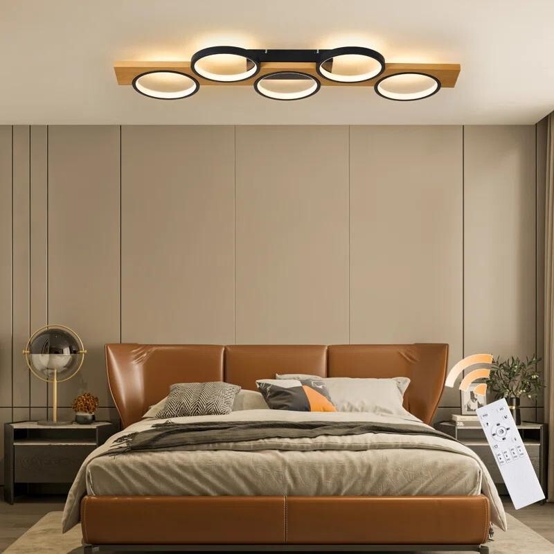 100cm LED Flush Ceiling Light Dimmable Remote Rustic Modern Black Lamp