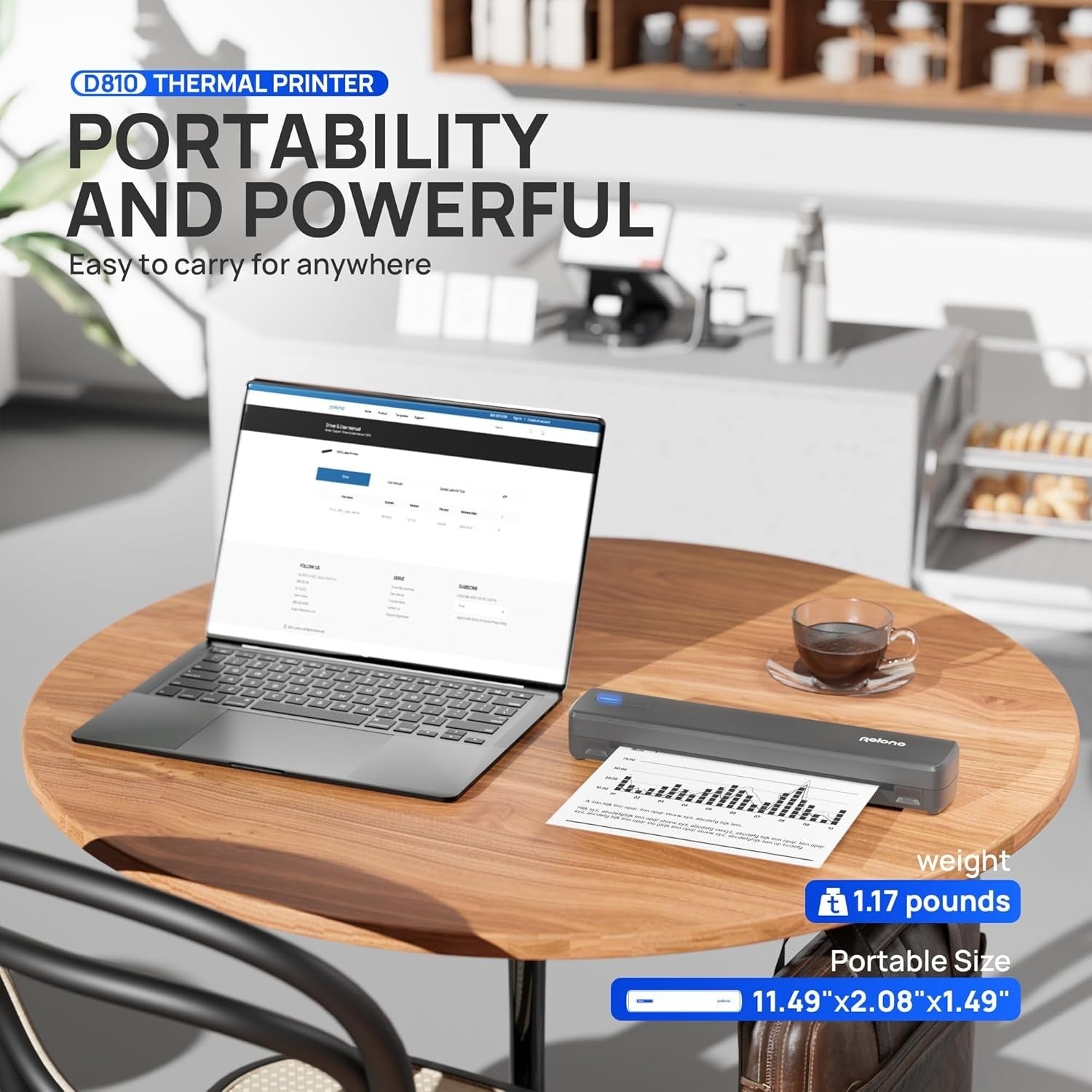 Portable Wireless A4 Thermal Printer Bluetooth Inkless Grey Travel Office