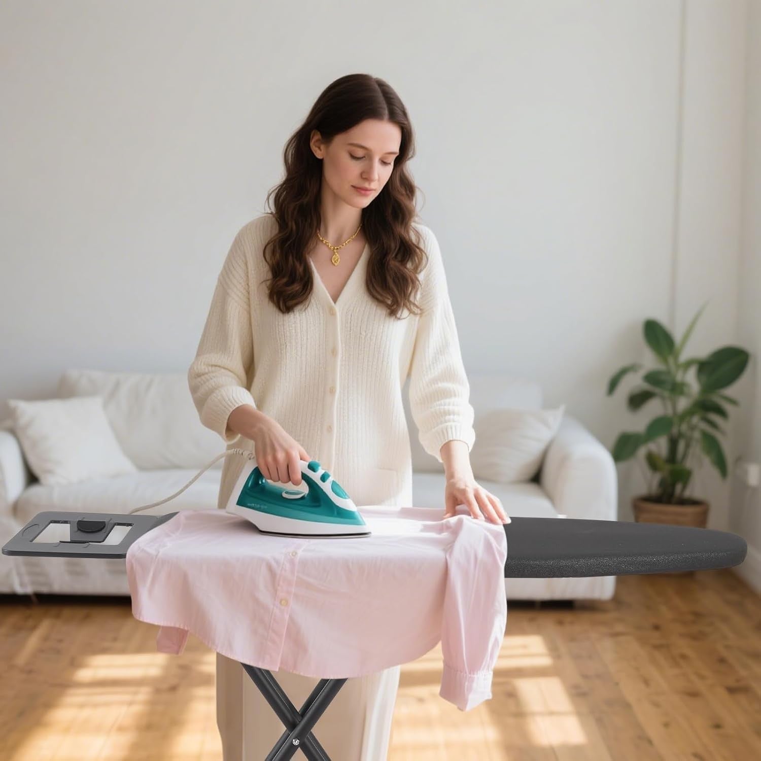 Adjustable Height Ironing Board with Iron Rest Non Slip Legs Compact