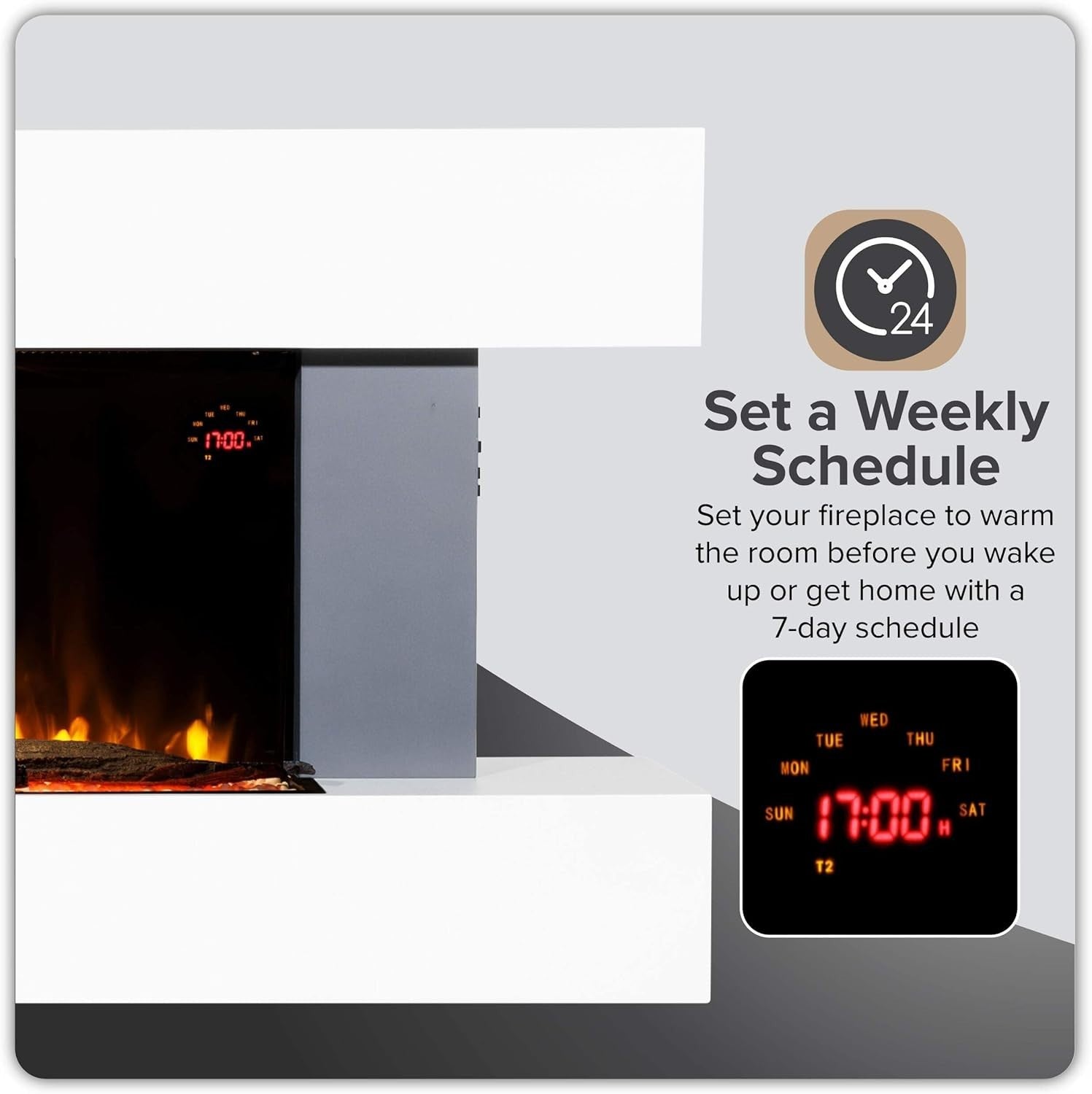 52" Wall Mounted Electric Fireplace LED Flame Heater Grey Glass Unit