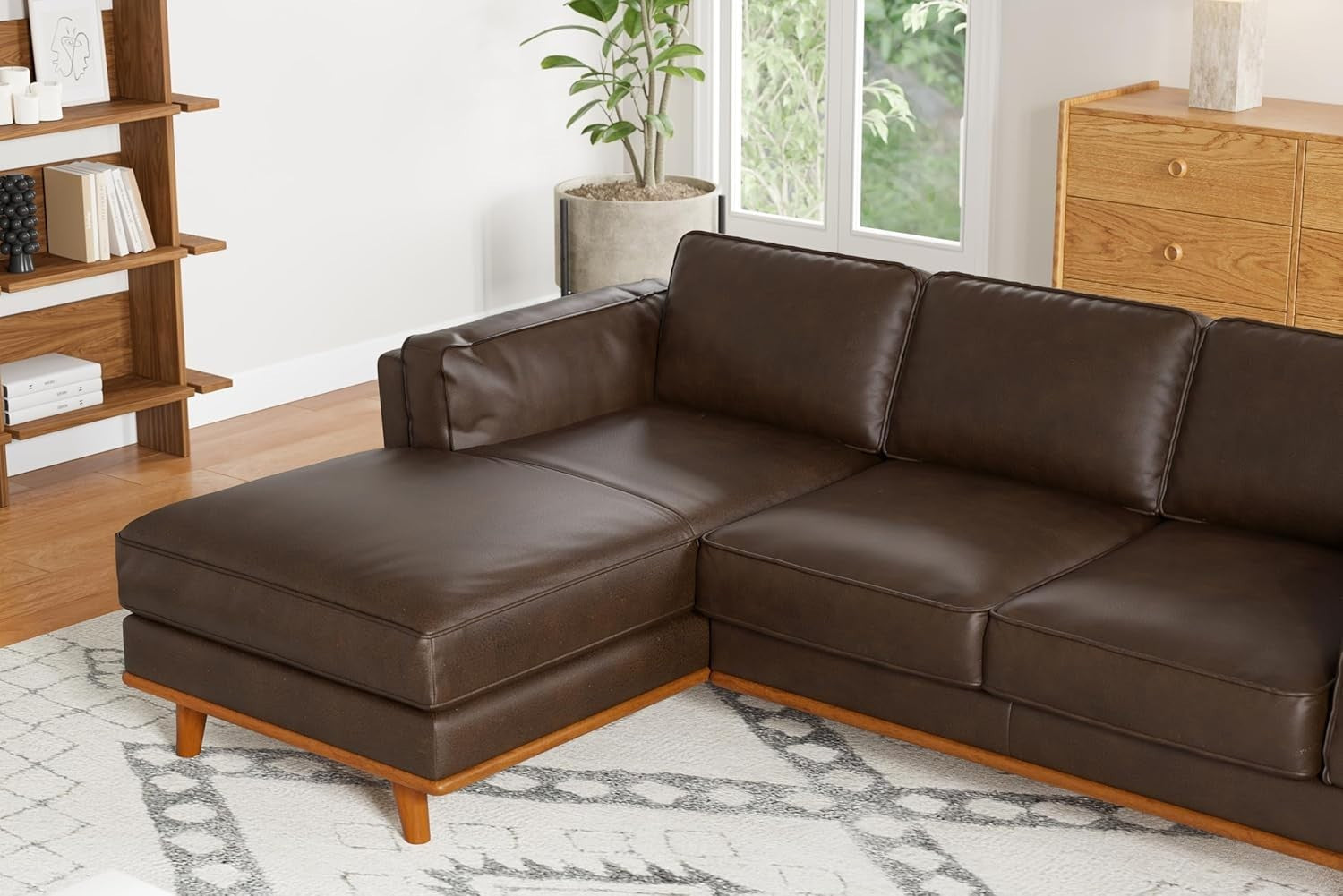 Italian Leather Corner Sofa Dark Chocolate– Left Chaise, Solid Wood, 4 Seater