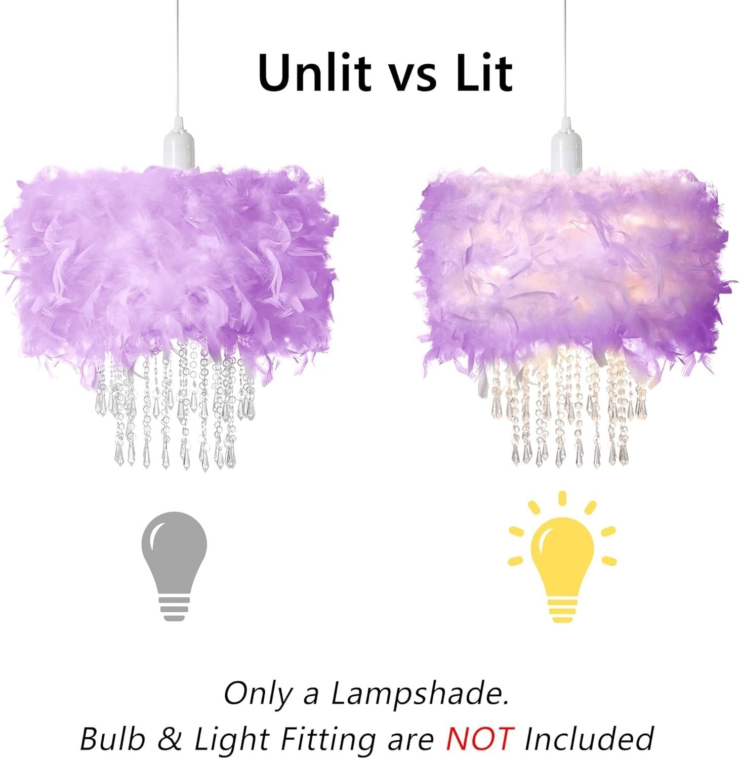 Purple Feather Lampshade Drum Acrylic Beads Ceiling Pendant Table Light
