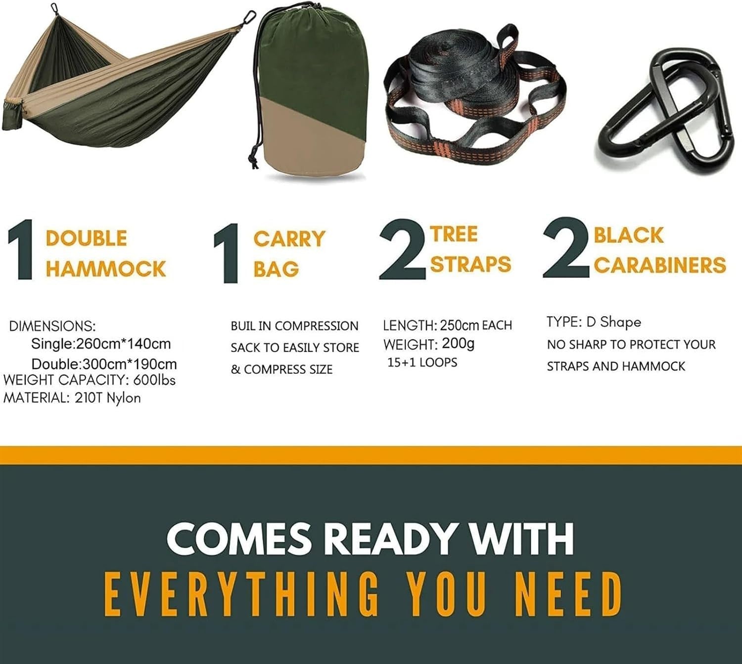 Outdoor Camping Hammock Ultra-Light 210T Nylon Swing with Straps Blue Gray
