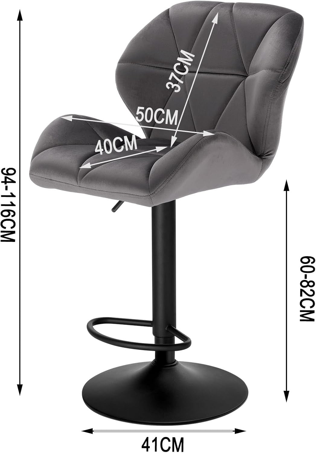 Swivel Bar Stools Set of 2 Adjustable Counter Chairs Dark Grey