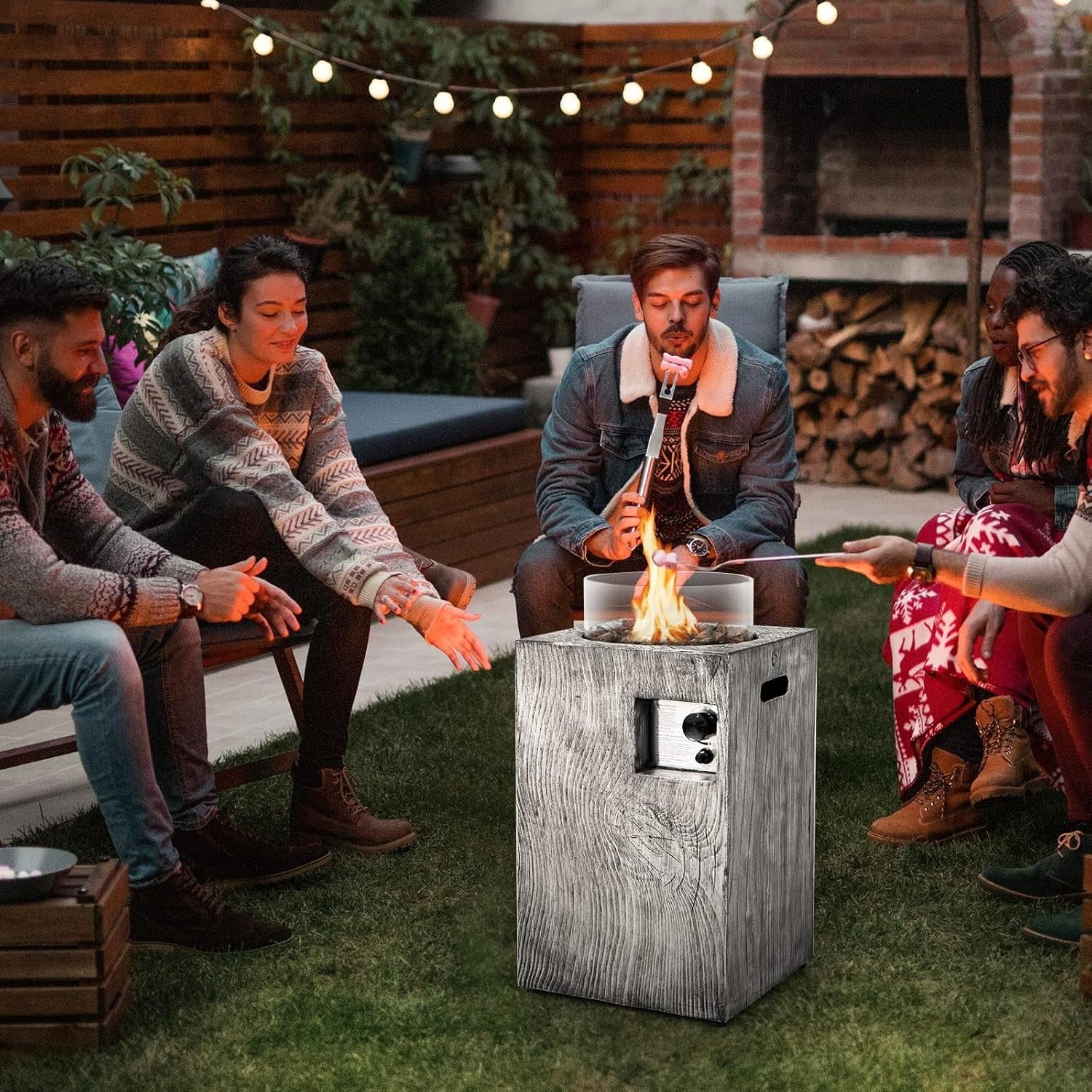 Outdoor Gas Patio Heater 30000BTU Portable Propane Fireplace w/ Cover Guard