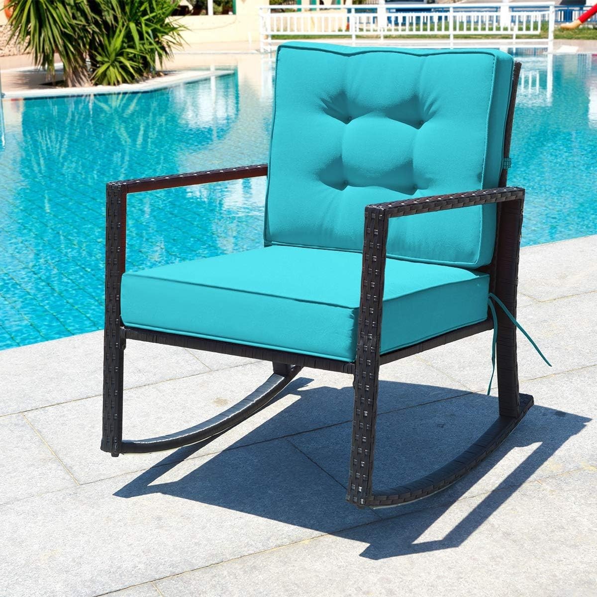 Outdoor Turquoise Rocking Chair with Cushions & Armrests Patio Glider