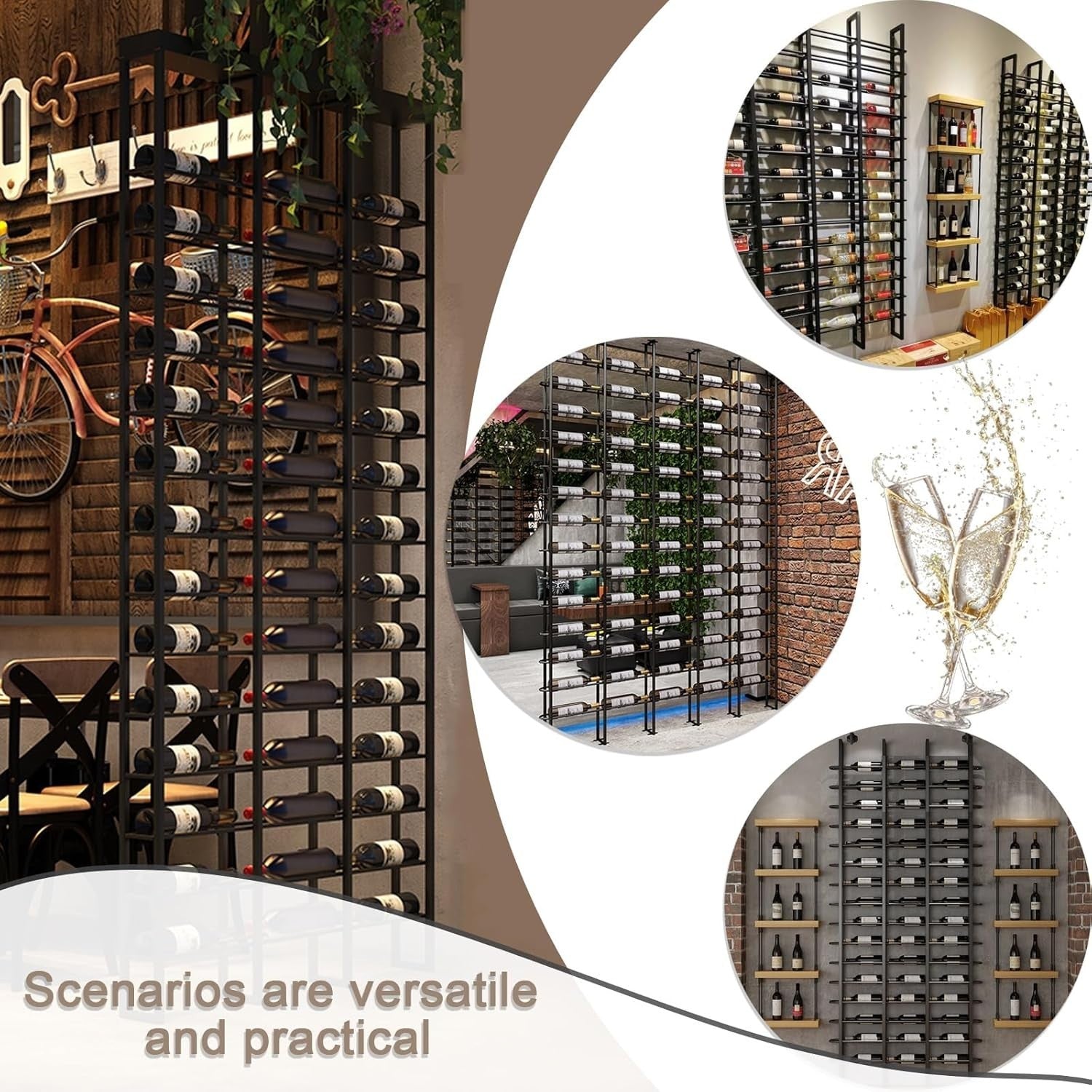 80 Bottle Wall Mounted Wine Rack Metal Wine Storage Display Black Home Bar Decor