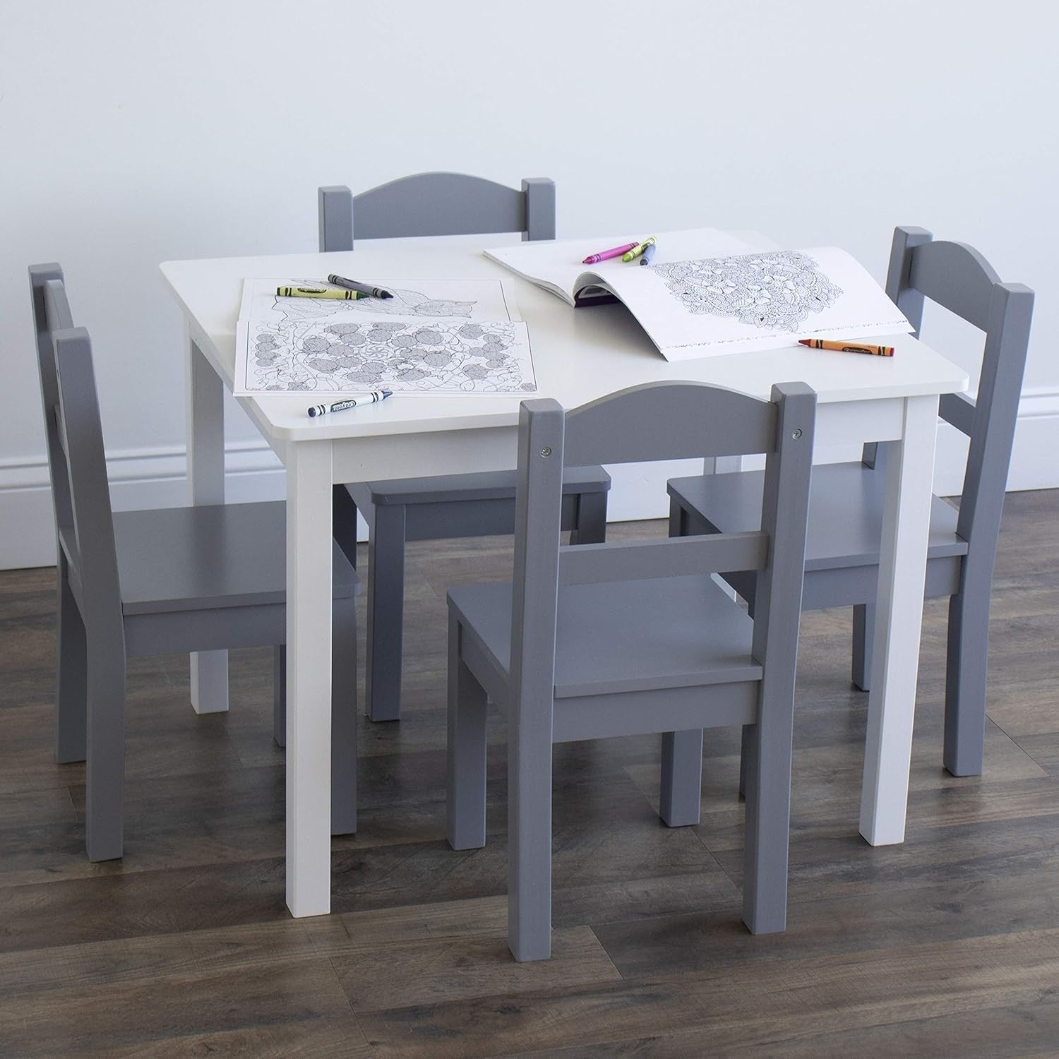 Kids Wooden Table & 4 Chairs Set for Learning, Play, Meals – Easy Clean