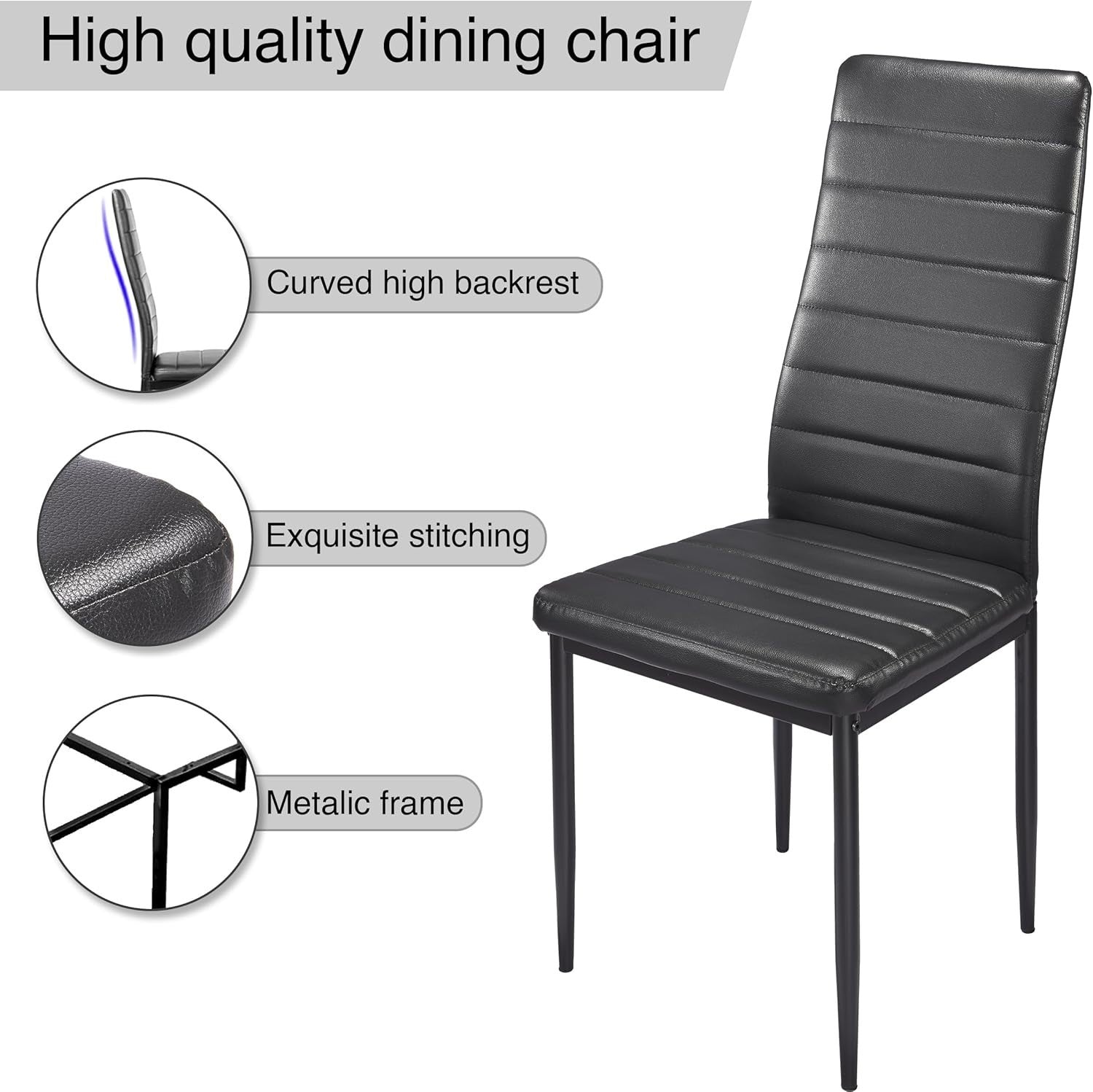 Modern Grey Marble Dining Table Set with 6 Black PU Leather Chairs 140x80cm