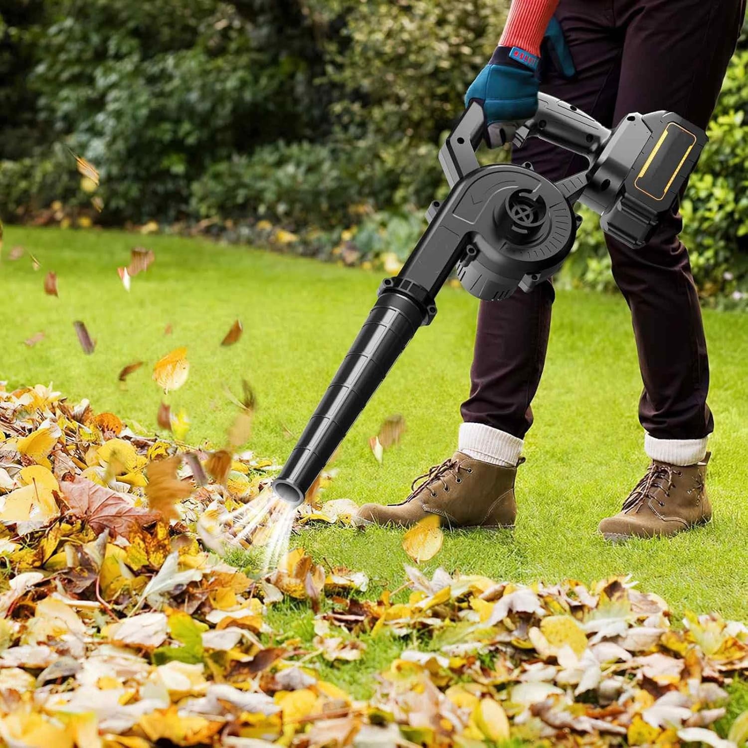 Cordless Leaf Blower 21V 550W Dual Battery Handheld Garden Patio Cleaner