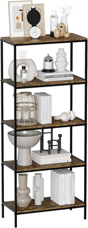 5 Tier Industrial Rustic Bookcase Shelving Unit Tall Display Storage Stand Dark