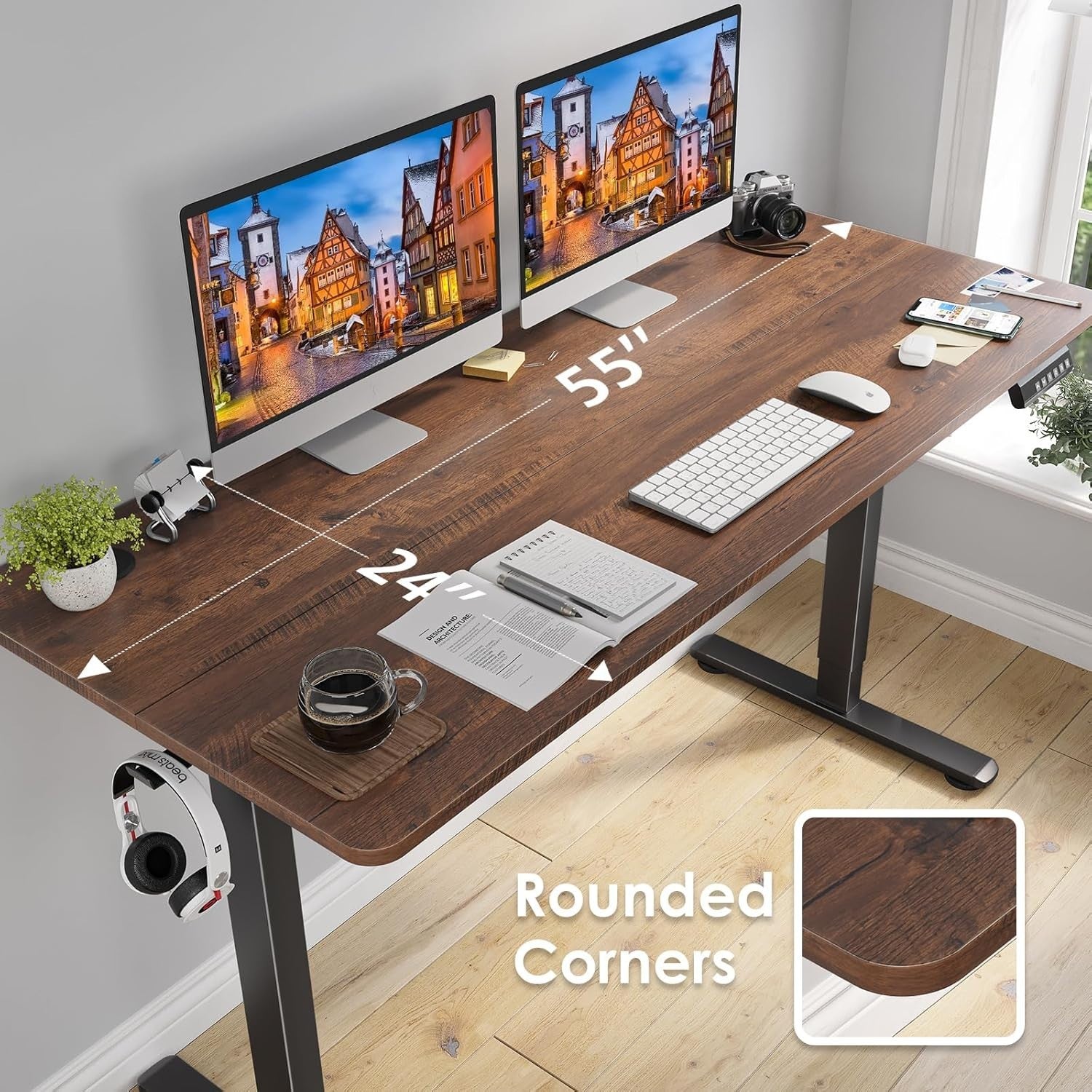 Reddish Brown Electric Standing Desk 140x60cm Adjustable Sit Stand Table