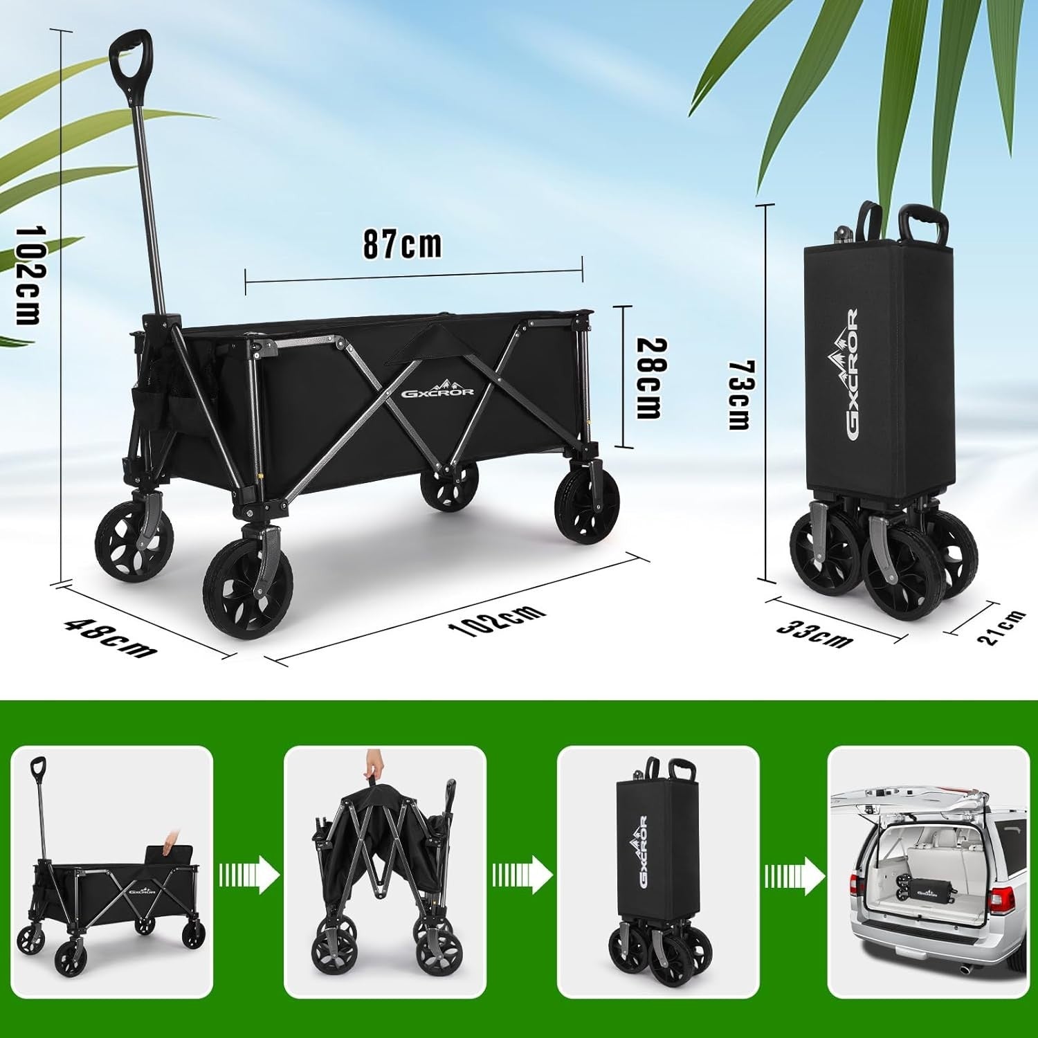 Black Heavy Duty Folding Camping Wagon 120L All-Terrain Festival Trolley 100kg
