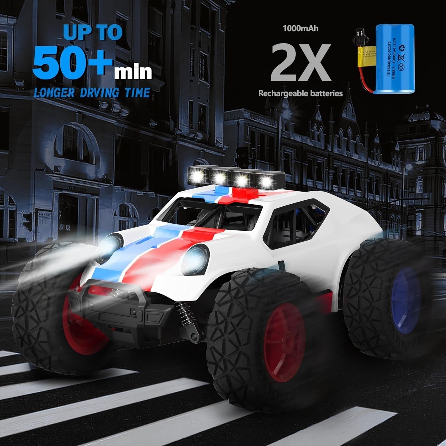 1:20 RC Off-Road Car 20KM/H 2.4GHz 2 Batteries 50min LED Headlight Toy