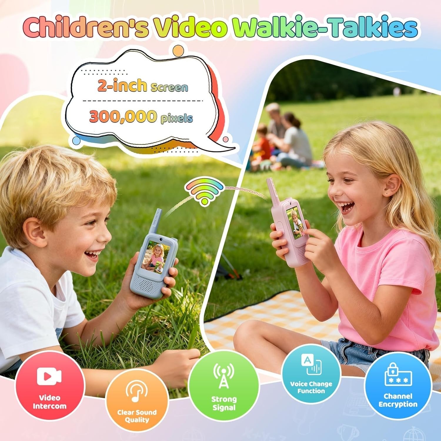 Kids Video Walkie Talkies 2 Pack Rechargeable Voice Changer Toy Gift