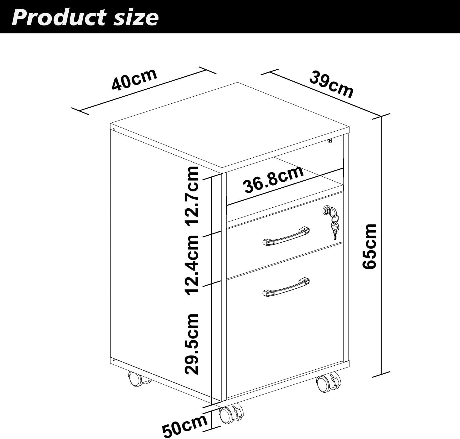 Black Mobile Filing Cabinet Lockable Drawer Printer Stand Under Desk