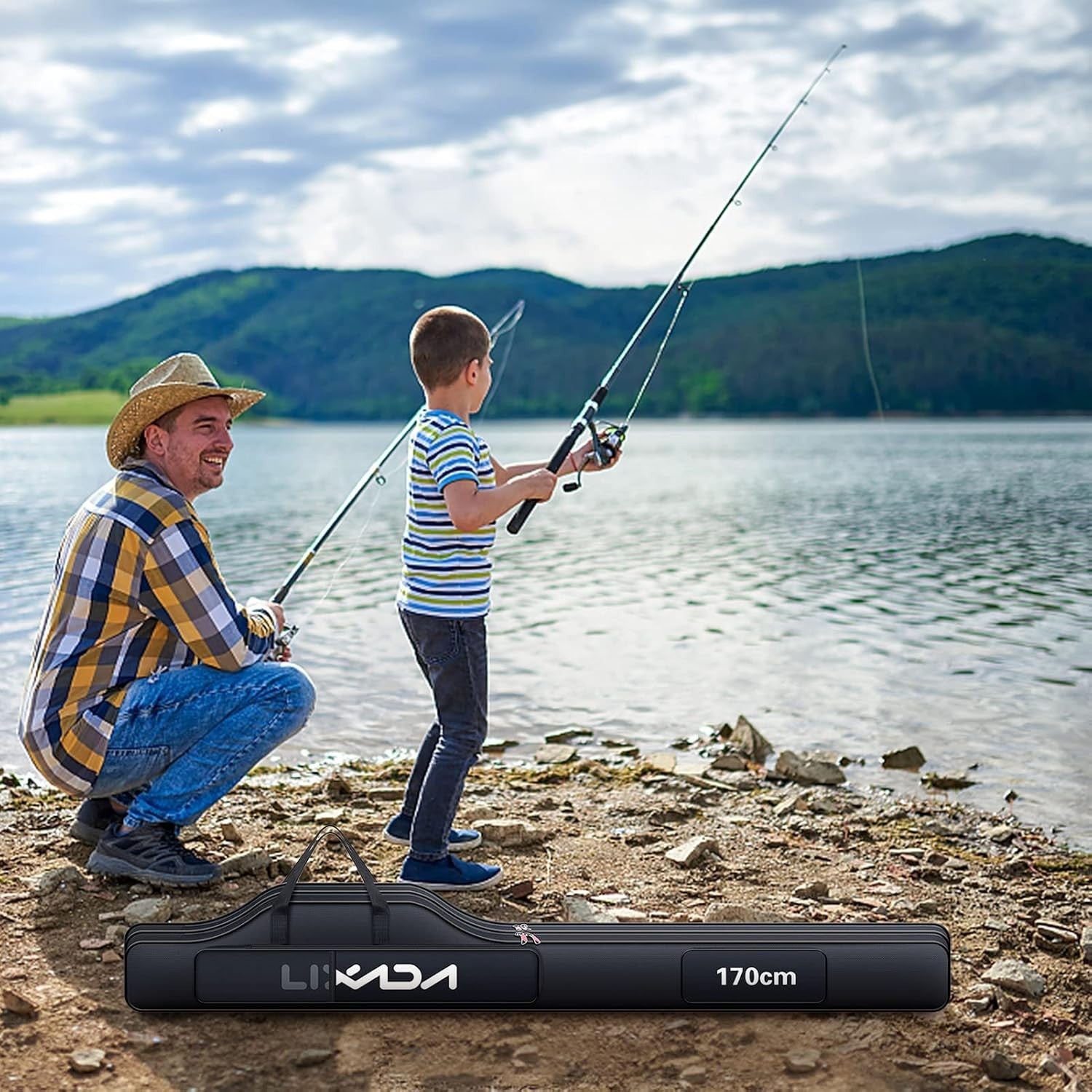 170cm Fishing Rod Reel Bag Portable Tackle Case with Shoulder Strap