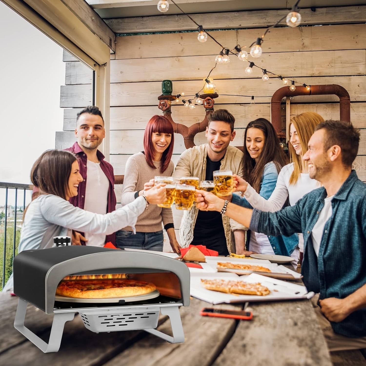 Outdoor Gas Pizza Oven 13 Auto Rotating Stone | Propane BBQ Grill with Regulator