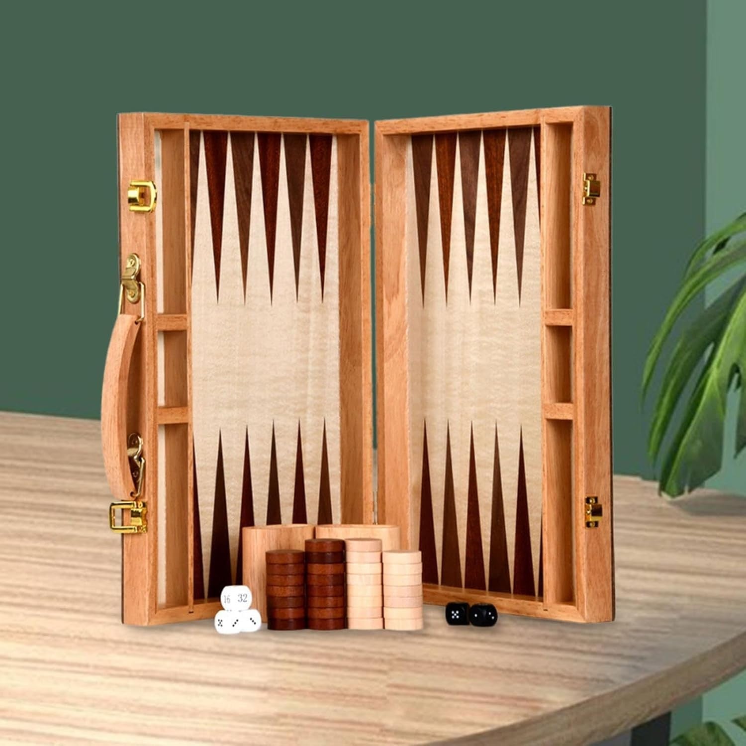 Backgammon Set Wooden Folding Board Game Lightweight Travel Desk Play