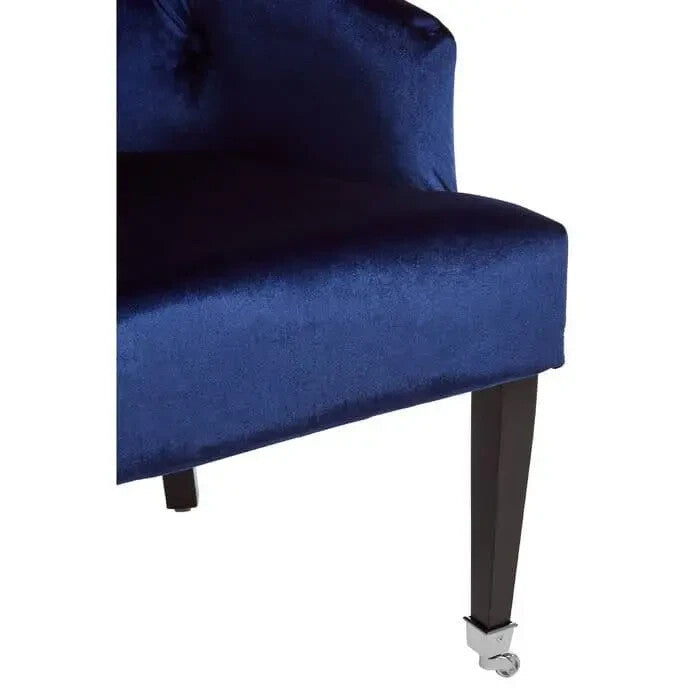 Blue Velvet Accent Chair Tufted Back Armchair with Wooden Legs & Castors