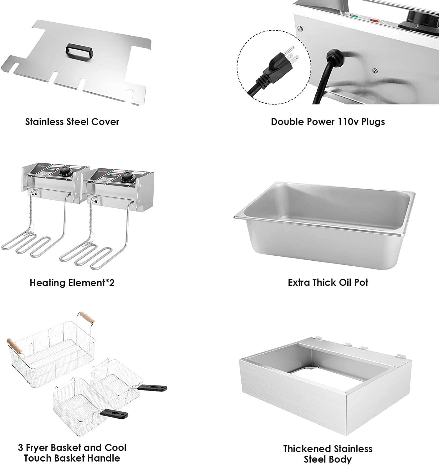 Commercial Electric Deep Fryer 22L 3400W Stainless Steel 3 Baskets